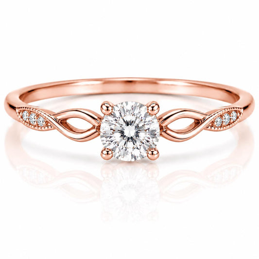 925 Sterling Silver Infinity Twist Ring, Round CZ Solitaire Engagement Promise Ring