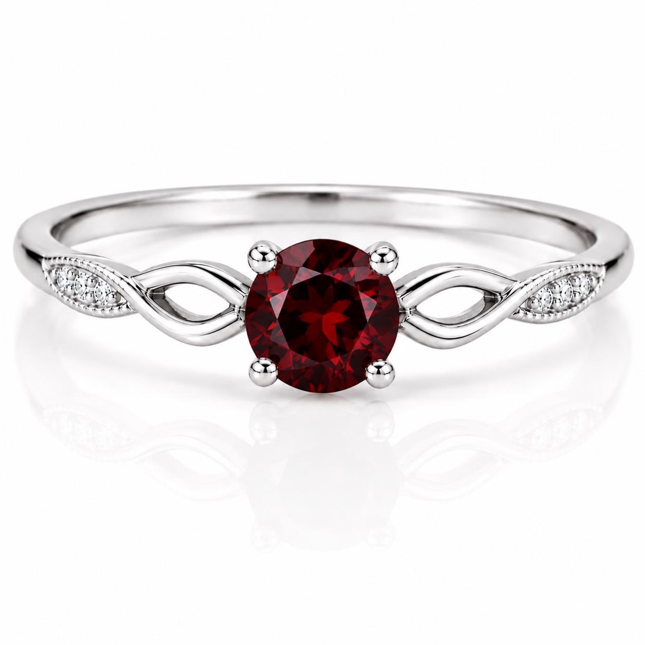 925 Sterling Silver Garnet Infinity Twist Ring, Minimalist January Birthstone