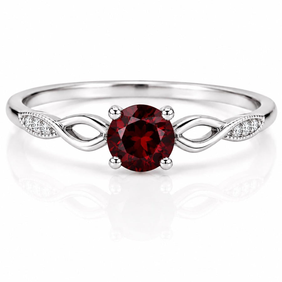 925 Sterling Silver Garnet Infinity Twist Ring, Minimalist January Birthstone