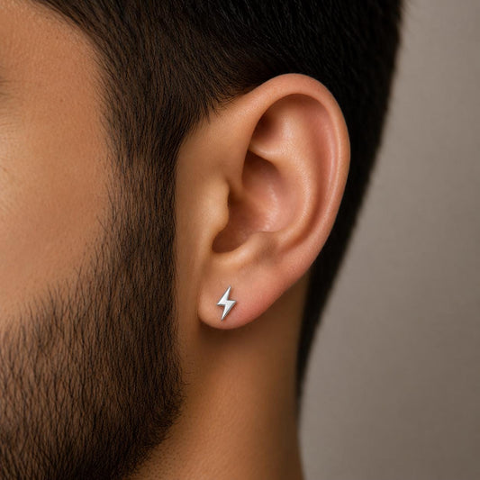 Sterling Silver Lightning Bolt Stud Earring, Tiny Thunder Minimalist Geometric Ear Stud