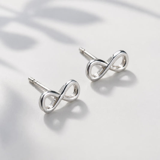 925 Sterling Silver Infinity Stud Earrings, Minimalist Symbol, Everyday Unisex Jewelry