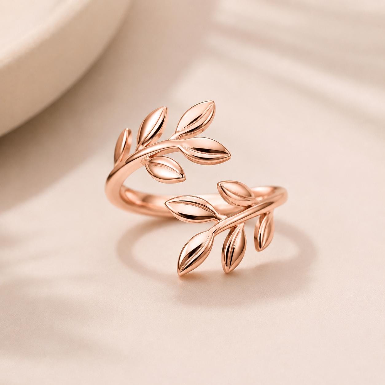 925 Sterling Silver Leaf Vine Ring, Adjustable Botanical Nature Jewelry