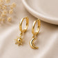 Sterling Silver Sun Moon Mismatched Hoop Earrings, Celestial Charm Dangle Hoops