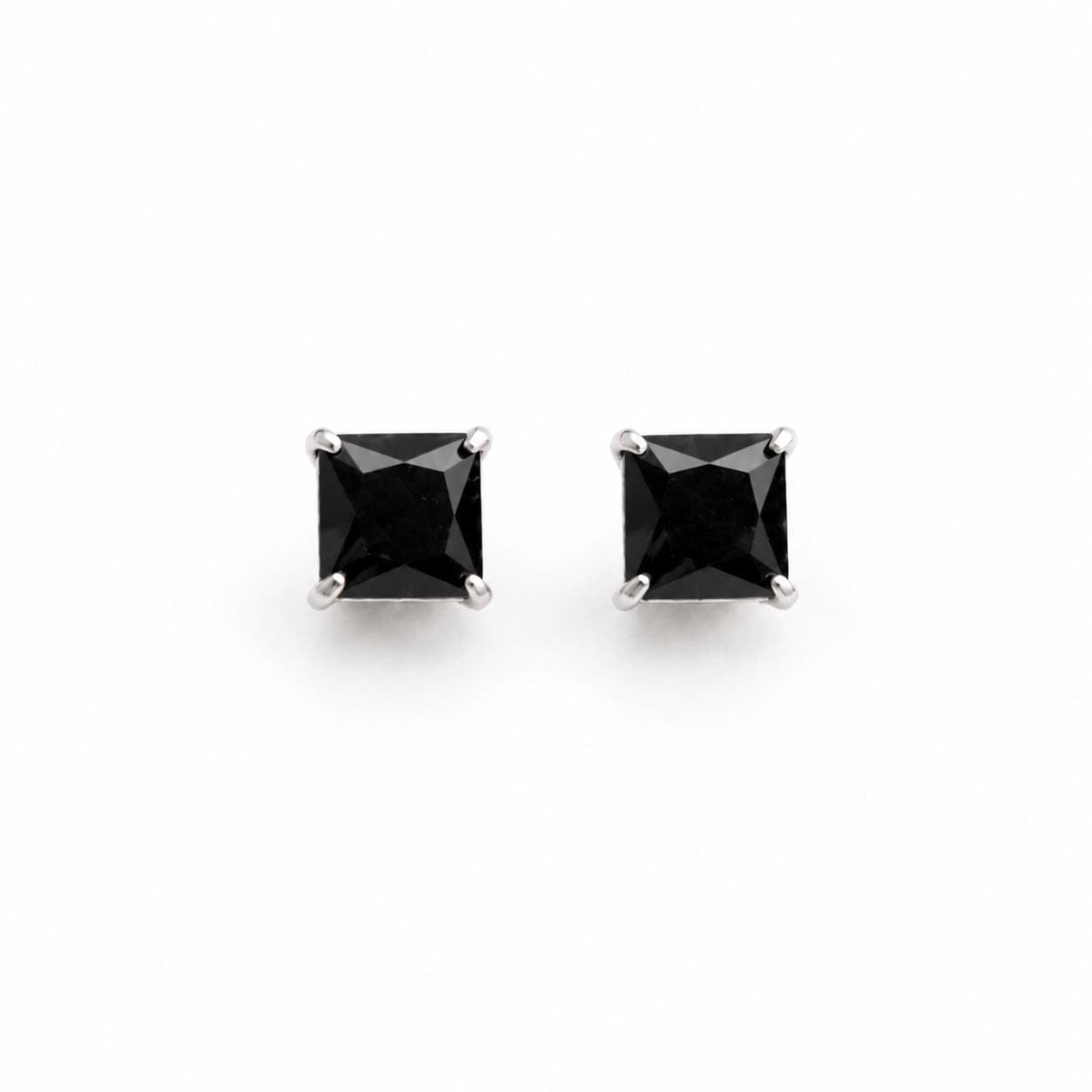925 Sterling Silver Princess Cut Black CZ Square Stud Earrings, Minimalist Everyday Jewelry