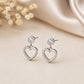 Sterling Silver CZ Heart Drop Earrings, Dainty Dangle Studs, Romantic Minimalist Jewelry