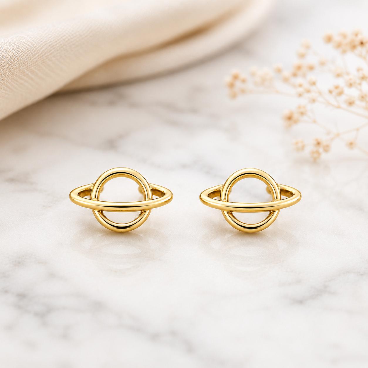 925 Sterling Silver Saturn Stud Earrings, Minimalist Celestial Planet Jewelry