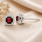 925 Sterling Silver Cushion Cut Red CZ Halo Stud Earrings, Garnet Color Cubic Zirconia