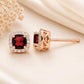 925 Sterling Silver Cushion Cut Red CZ Halo Stud Earrings, Garnet Color Cubic Zirconia