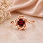 Sterling Silver Garnet Flower, Round Cut Engagement Ring, Floral Swirl Promise Ring