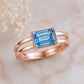 Sterling Silver Emerald Cut Blue Topaz Ring, Minimalist Split Shank Band, December Birthstone