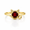 Sterling Silver Red CZ Cat Ring, Round Cut Animal Jewelry, Promise Ring