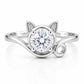 Sterling Silver Cat Ring, Round CZ, Minimalist Cat Ear Promise