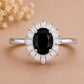 925 Sterling Silver Oval Black Onyx Halo Ring, Art Deco Statement Ring