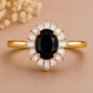 925 Sterling Silver Oval Black Onyx Halo Ring, Art Deco Statement Ring