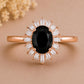 925 Sterling Silver Oval Black Onyx Halo Ring, Art Deco Statement Ring
