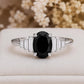 925 Sterling Silver Oval Black Onyx Ring, Art Deco Baguette CZ Statement Ring