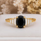 925 Sterling Silver Oval Black Onyx Ring, Art Deco Baguette CZ Statement Ring