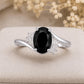 925 Sterling Silver Oval Black Onyx Ring, Vintage Bypass CZ Promise Ring