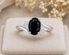 925 Sterling Silver Oval Black Onyx Ring, Vintage Bypass CZ Promise Ring