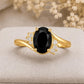 925 Sterling Silver Oval Black Onyx Ring, Vintage Bypass CZ Promise Ring