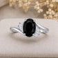 925 Sterling Silver Oval Black Onyx Ring, Baguette CZ Bypass Ring