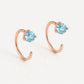 Sterling Silver Swiss Blue Topaz Open Hoop Earrings, Minimalist Round Cut Dainty Jewelry