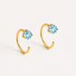 Sterling Silver Swiss Blue Topaz Open Hoop Earrings, Minimalist Round Cut Dainty Jewelry