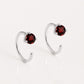 925 Sterling Silver Garnet Hoop Earrings, Minimalist Round Cut Red Gemstone Jewelry