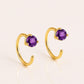 925 Sterling Silver Amethyst Hoop Earrings, Minimalist Round Cut Gemstone Jewelry