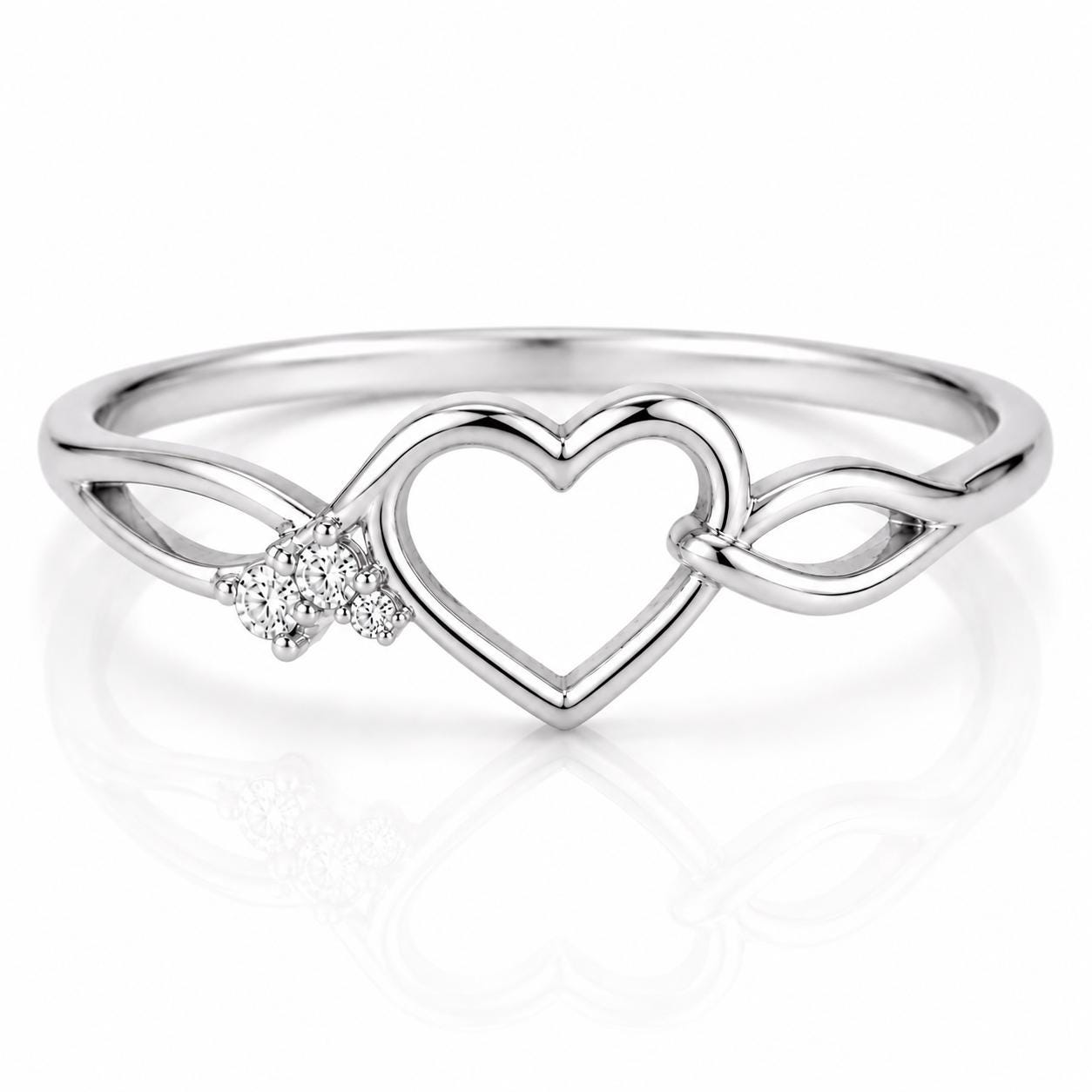Sterling Silver Heart Ring, CZ Infinity Band, Dainty Love Promise Ring