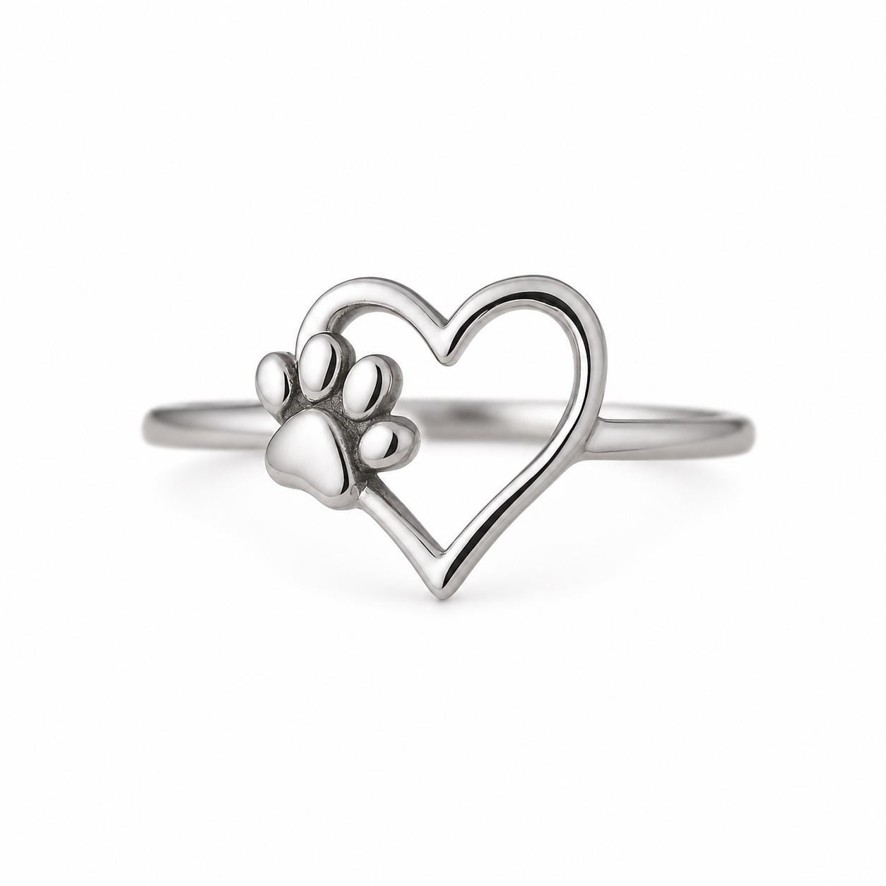 Sterling Silver Paw Heart Ring, Pet Memorial Jewelry, Minimalist Animal Lover Gift