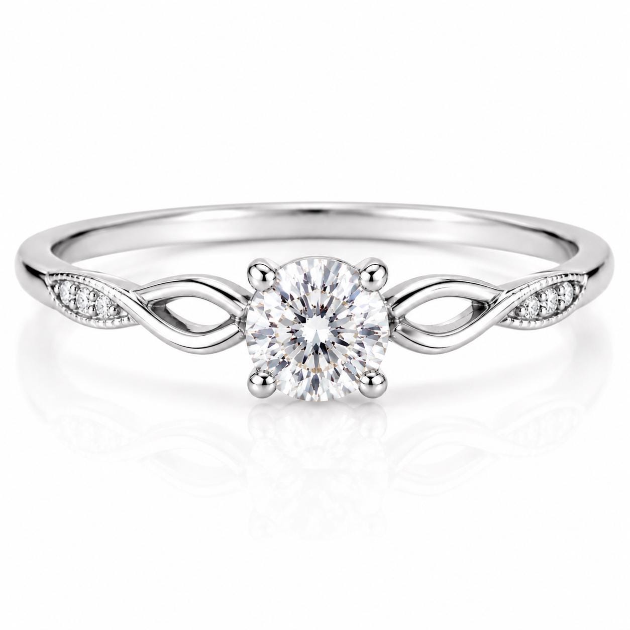 925 Sterling Silver Infinity Twist Ring, Round CZ Solitaire Engagement Promise Ring