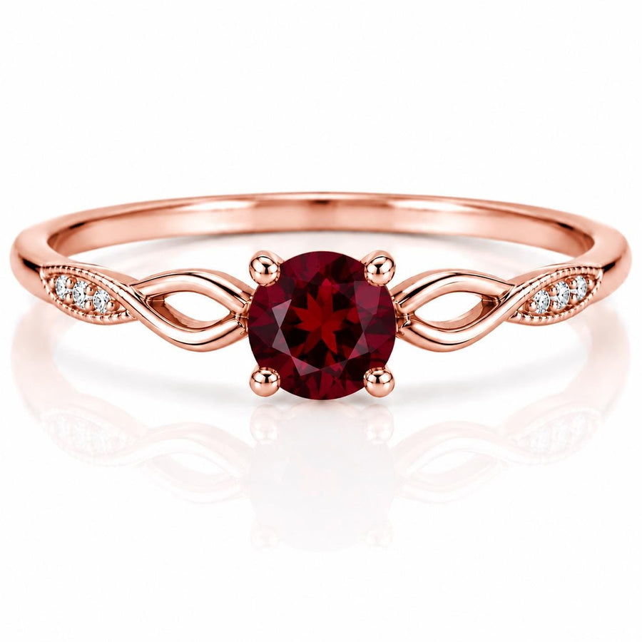 925 Sterling Silver Garnet Infinity Twist Ring, Minimalist January Birthstone