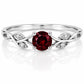 Sterling Silver Garnet Ring, Dainty Vine Leaf, January Birthstone, Minimalist Promise