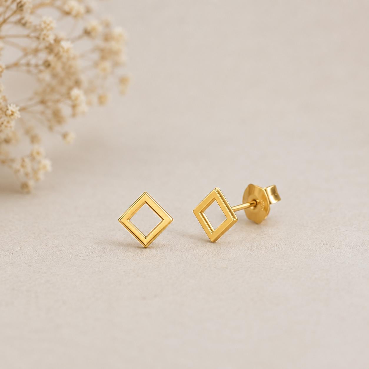 925 Sterling Silver Open Square Stud Earrings, Minimalist Geometric Jewelry