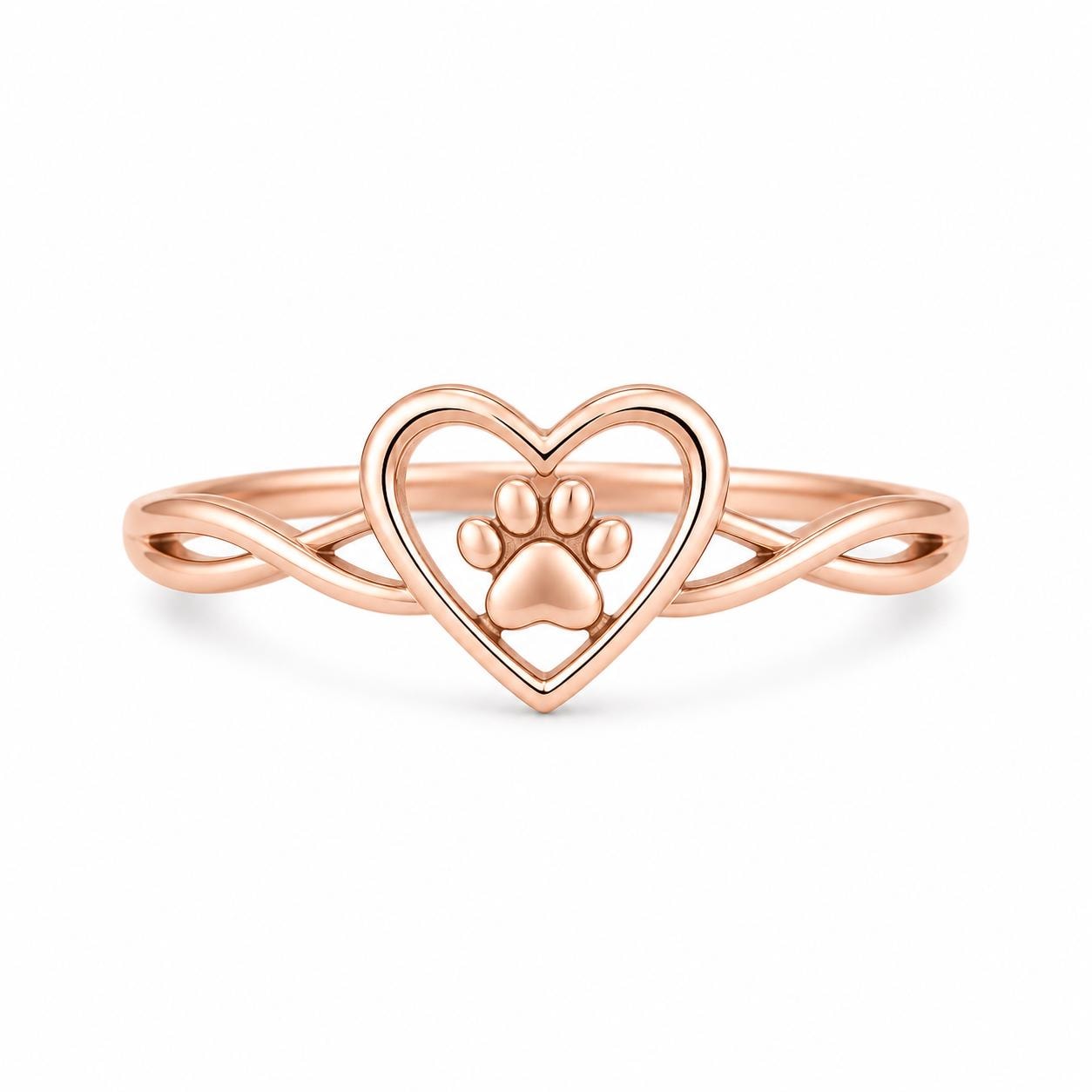 Sterling Silver Paw Print Heart Ring, Infinity Band, Pet Lover Jewelry
