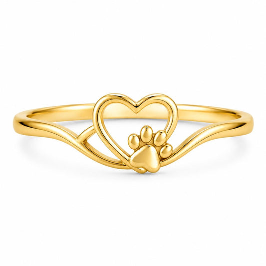 Sterling Silver Paw Heart Ring, Minimalist Pet Memorial Jewelry