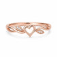 925 Sterling Silver Open Heart Ring with CZ Leaf Accents, Minimalist Promise Band