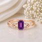 Sterling Silver Emerald Cut Amethyst Ring, Vine Leaf Nature Inspired February Birthstone