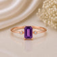 925 Sterling Silver Emerald Cut Amethyst Ring, Minimalist Purple Gemstone Promise