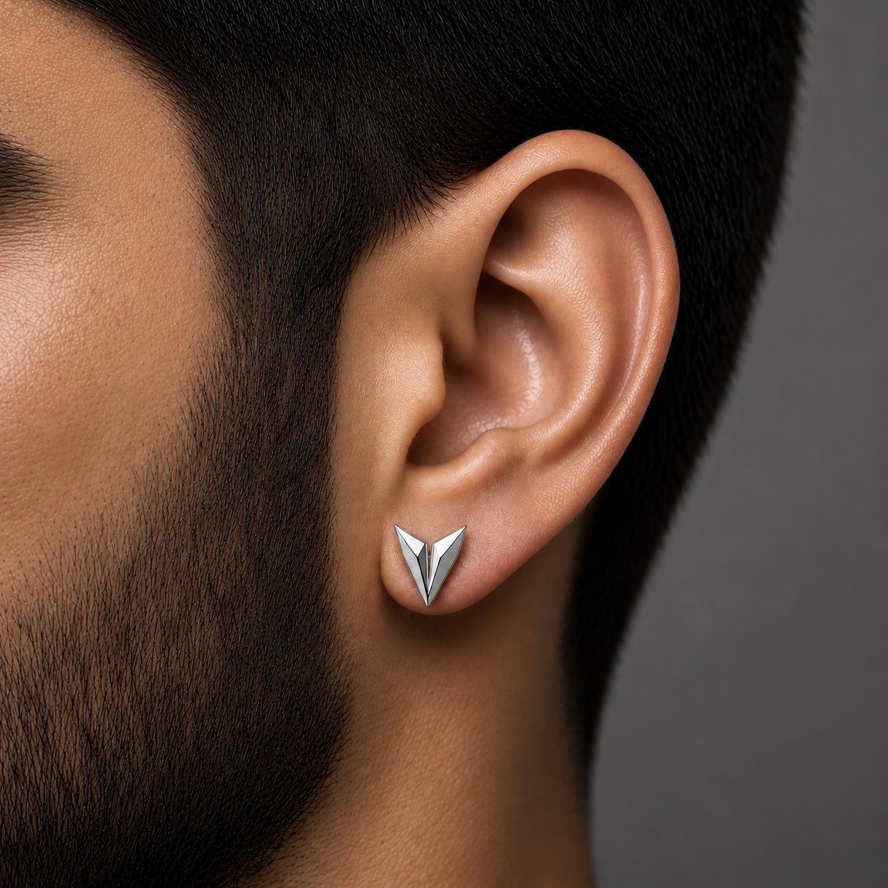 Sterling Silver Arrow Stud Earring, Geometric V, Minimalist Unisex Ear Stud