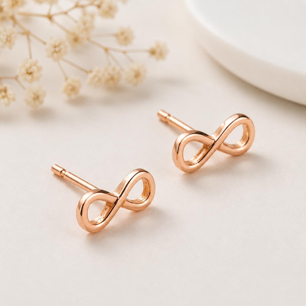 925 Sterling Silver Infinity Stud Earrings, Minimalist Symbol, Everyday Unisex Jewelry