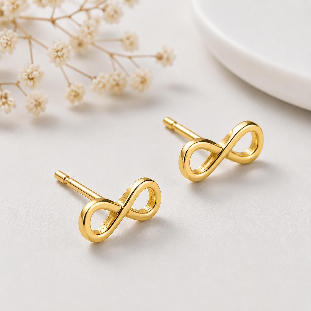 925 Sterling Silver Infinity Stud Earrings, Minimalist Symbol, Everyday Unisex Jewelry