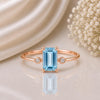 Emerald Cut Blue Topaz Ring, Sterling Silver, Moissanite Accents, Minimalist Promise Ring