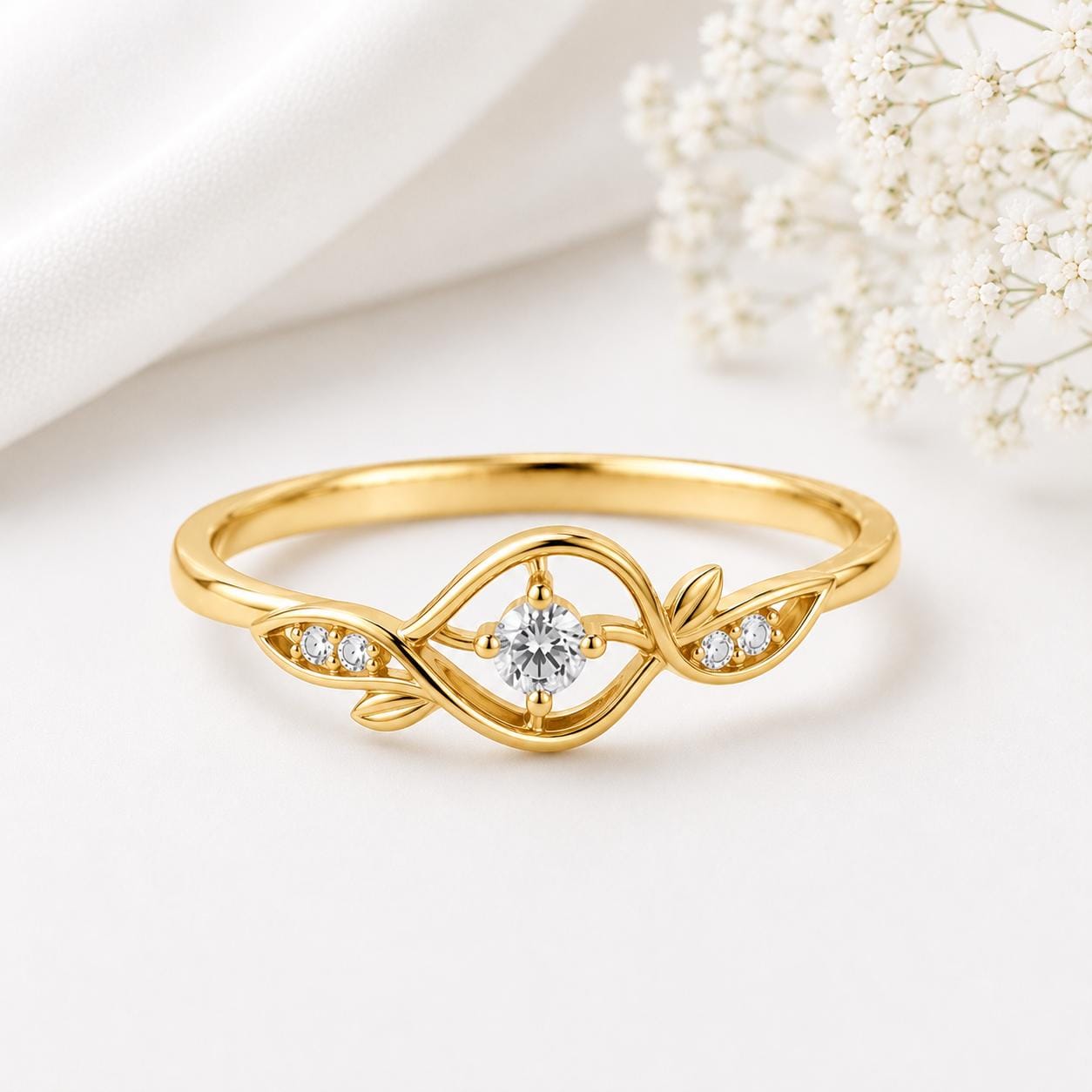 925 Sterling Silver Moissanite Leaf Vine Ring, Nature Inspired Minimalist Engagement