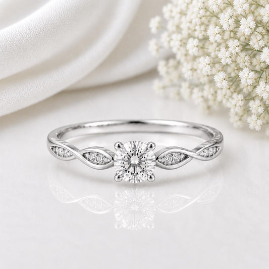 925 Sterling Silver Moissanite Engagement Ring, Round Cut Leaf Vine Nature Inspired Dainty Ring