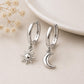 Sterling Silver Sun Moon Mismatched Hoop Earrings, Celestial Charm Dangle Hoops