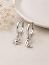 Sterling Silver Sun Moon Mismatched Hoop Earrings, Celestial Charm Dangle Hoops