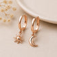 Sterling Silver Sun Moon Mismatched Hoop Earrings, Celestial Charm Dangle Hoops
