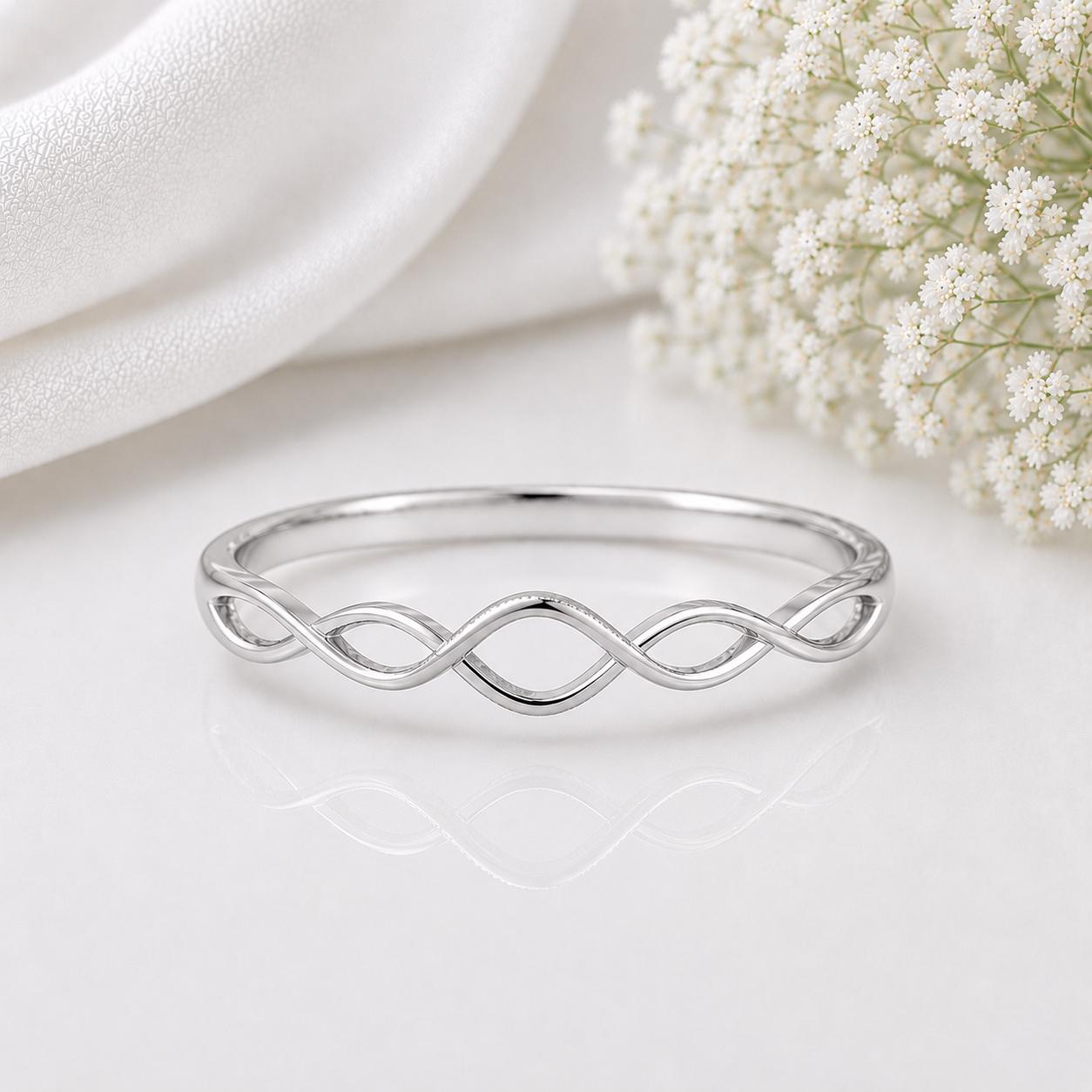 925 Sterling Silver Infinity Twist Ring, Minimalist Dainty Band, Stackable Promise Jewelry